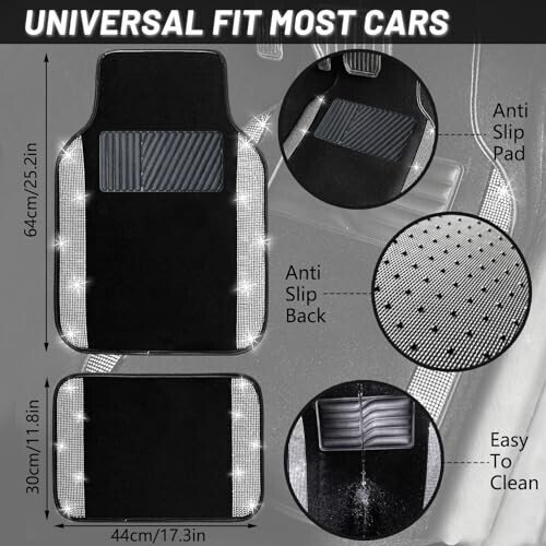NBTEPEM Bling Car Floor Mats Full Set, Universal Fit Most Cars, SUV, Trucks, 4 pcs Sparkle Glitter Diamond Carpet for Women Girls with Anti-Slip Pad (Silver Diamond) - 7
