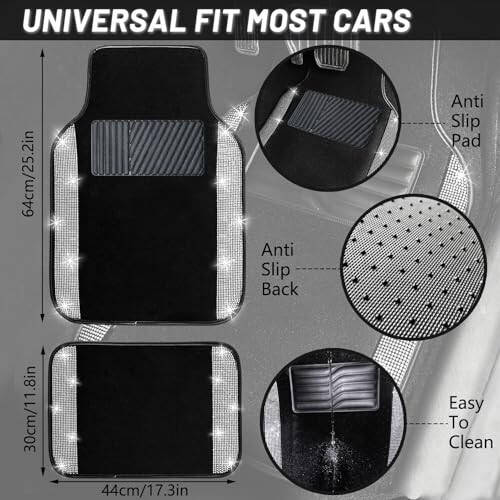 NBTEPEM Bling Car Floor Mats Full Set, Universal Fit Most Cars, SUV, Trucks, 4 pcs Sparkle Glitter Diamond Carpet for Women Girls with Anti-Slip Pad (Silver Diamond) - 5