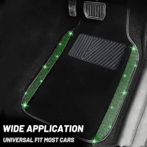 NBTEPEM Bling Car Floor Mats Full Set, Universal Fit Most Cars,SUV, Trucks, 4 pcs Sparkle Glitter Diamond Carpet for Women Girls with Anti-Slip Pad (Green Diamond) - 2