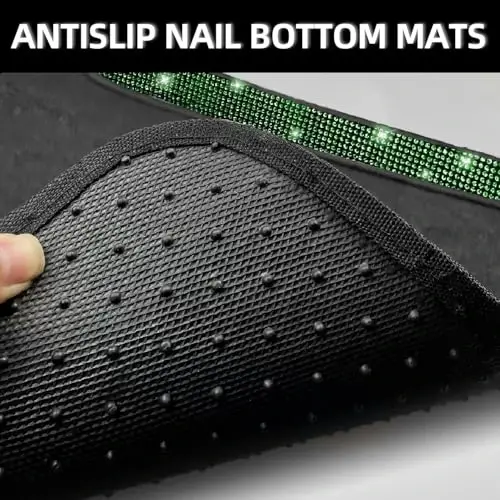 NBTEPEM Bling Car Floor Mats Full Set, Universal Fit Most Cars,SUV, Trucks, 4 pcs Sparkle Glitter Diamond Carpet for Women Girls with Anti-Slip Pad (Green Diamond) - 4