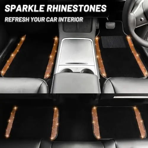 NBTEPEM Bling Car Floor Mats Full Set, Universal Fit Most Cars,SUV, Trucks, 4 pcs Sparkle Glitter Diamond Carpet for Women Girls with Anti-Slip Pad (Orange Diamond) - 6