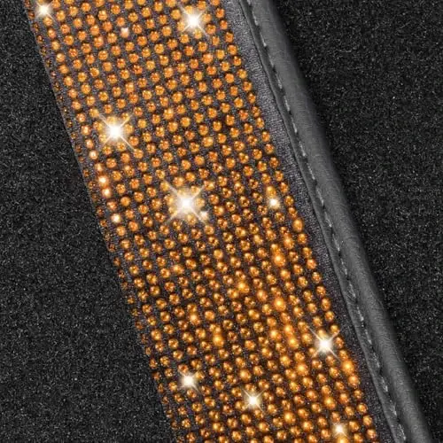 NBTEPEM Bling Car Floor Mats Full Set, Universal Fit Most Cars,SUV, Trucks, 4 pcs Sparkle Glitter Diamond Carpet for Women Girls with Anti-Slip Pad (Orange Diamond) - 5