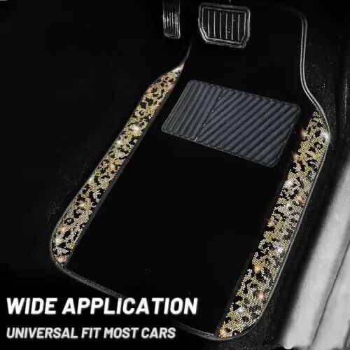 NBTEPEM Bling Leopard Car Floor Mats Full Set, 4 pcs Waterproof Diamond Car Carpet Mats with Anti-Slip Nibbs Backing & Driver Heel Pad Universal Fit Most Cars, SUV, Sedan, Van (Leopard Diamond) - NBTEPEM (1)
