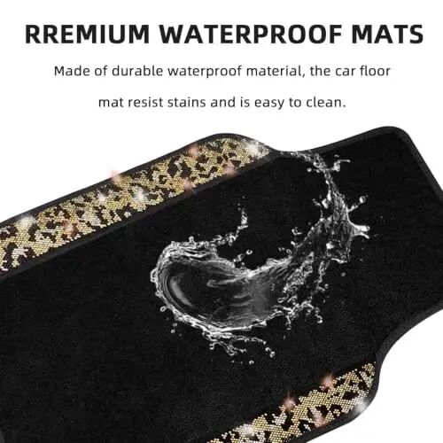 NBTEPEM Bling Leopard Car Floor Mats Full Set, 4 pcs Waterproof Diamond Car Carpet Mats with Anti-Slip Nibbs Backing & Driver Heel Pad Universal Fit Most Cars, SUV, Sedan, Van (Leopard Diamond) - 3