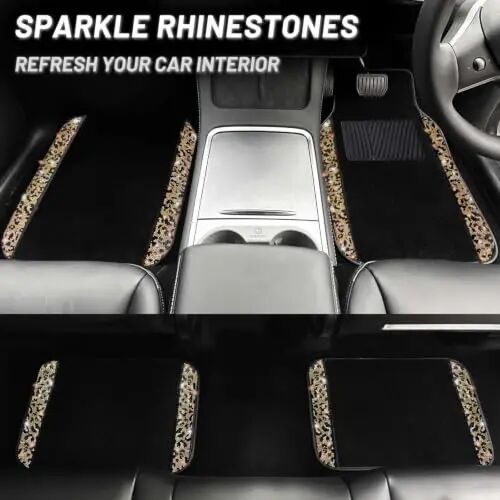 NBTEPEM Bling Leopard Car Floor Mats Full Set, 4 pcs Waterproof Diamond Car Carpet Mats with Anti-Slip Nibbs Backing & Driver Heel Pad Universal Fit Most Cars, SUV, Sedan, Van (Leopard Diamond) - 6