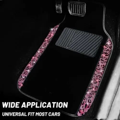 NBTEPEM Bling Pink Leopard Car Floor Mats Full Set, 4 pcs Waterproof Diamond Car Carpet Mats with Anti-Slip Nibbs Backing & Driver Heel Pad Universal Fit Most Cars, SUV, Sedan, Van (Pink Leopard) - NBTEPEM (1)