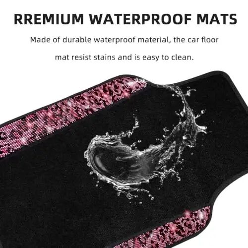 NBTEPEM Bling Pink Leopard Car Floor Mats Full Set, 4 pcs Waterproof Diamond Car Carpet Mats with Anti-Slip Nibbs Backing & Driver Heel Pad Universal Fit Most Cars, SUV, Sedan, Van (Pink Leopard) - 3