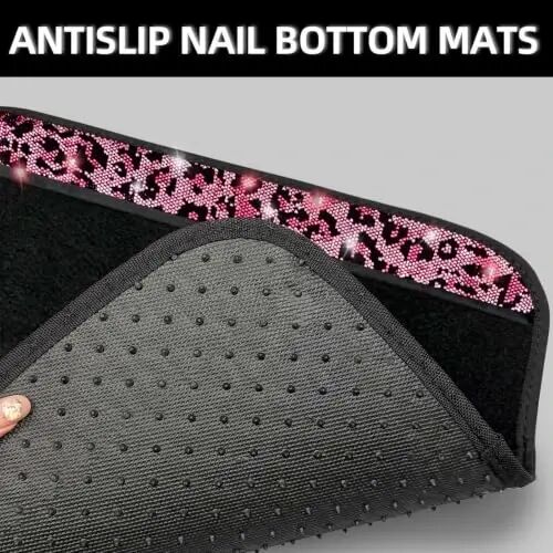 NBTEPEM Bling Pink Leopard Car Floor Mats Full Set, 4 pcs Waterproof Diamond Car Carpet Mats with Anti-Slip Nibbs Backing & Driver Heel Pad Universal Fit Most Cars, SUV, Sedan, Van (Pink Leopard) - 4