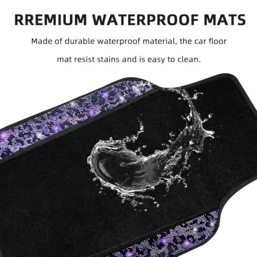 NBTEPEM Bling Purple Leopard Car Floor Mats Full Set, 4 pcs Waterproof Diamond Car Carpet Mats with Anti-Slip Nibbs Backing & Driver Heel Pad Universal Fit Most Cars, SUV, Sedan, Van (Purple Leopard) - 3