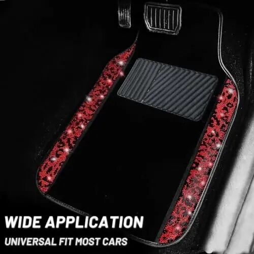 NBTEPEM Bling Red Leopard Car Floor Mats Full Set, 4 pcs Waterproof Diamond Car Carpet Mats with Anti-Slip Nibbs Backing & Driver Heel Pad Universal Fit Most Cars, SUV, Sedan, Van (Red Leopard) - NBTEPEM (1)