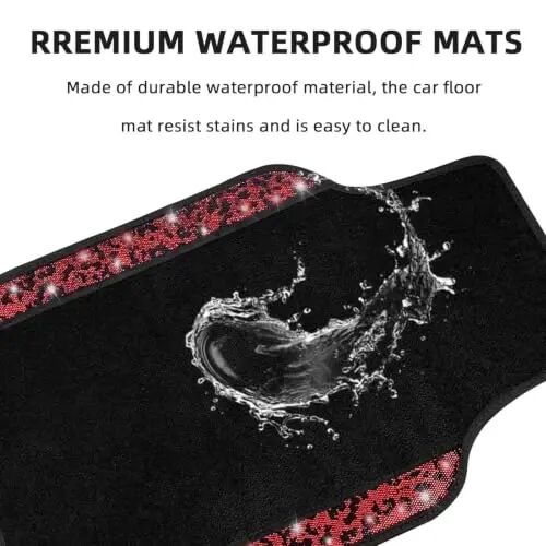 NBTEPEM Bling Red Leopard Car Floor Mats Full Set, 4 pcs Waterproof Diamond Car Carpet Mats with Anti-Slip Nibbs Backing & Driver Heel Pad Universal Fit Most Cars, SUV, Sedan, Van (Red Leopard) - 3