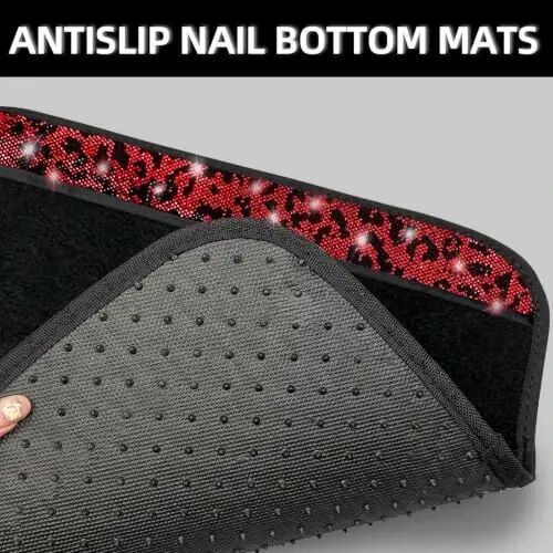 NBTEPEM Bling Red Leopard Car Floor Mats Full Set, 4 pcs Waterproof Diamond Car Carpet Mats with Anti-Slip Nibbs Backing & Driver Heel Pad Universal Fit Most Cars, SUV, Sedan, Van (Red Leopard) - 4