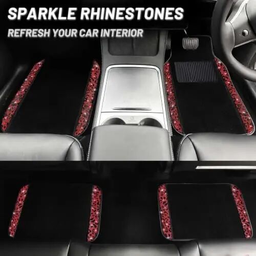 NBTEPEM Bling Red Leopard Car Floor Mats Full Set, 4 pcs Waterproof Diamond Car Carpet Mats with Anti-Slip Nibbs Backing & Driver Heel Pad Universal Fit Most Cars, SUV, Sedan, Van (Red Leopard) - 6