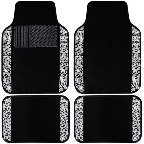 NBTEPEM Bling Snow Leopard Car Floor Mats Full Set, 4 pcs Waterproof Diamond Car Carpet Mats with Anti-Slip Nibbs Backing & Driver Heel Pad Universal Fit Most Cars, SUV, Sedan, Van (Snow Leopard) - NBTEPEM