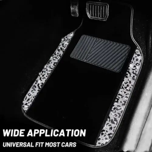 NBTEPEM Bling Snow Leopard Car Floor Mats Full Set, 4 pcs Waterproof Diamond Car Carpet Mats with Anti-Slip Nibbs Backing & Driver Heel Pad Universal Fit Most Cars, SUV, Sedan, Van (Snow Leopard) - NBTEPEM (1)