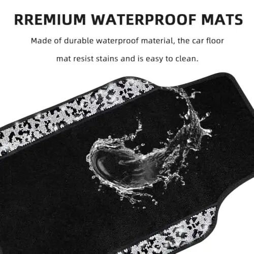 NBTEPEM Bling Snow Leopard Car Floor Mats Full Set, 4 pcs Waterproof Diamond Car Carpet Mats with Anti-Slip Nibbs Backing & Driver Heel Pad Universal Fit Most Cars, SUV, Sedan, Van (Snow Leopard) - 3