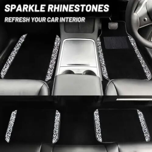 NBTEPEM Bling Snow Leopard Car Floor Mats Full Set, 4 pcs Waterproof Diamond Car Carpet Mats with Anti-Slip Nibbs Backing & Driver Heel Pad Universal Fit Most Cars, SUV, Sedan, Van (Snow Leopard) - 6