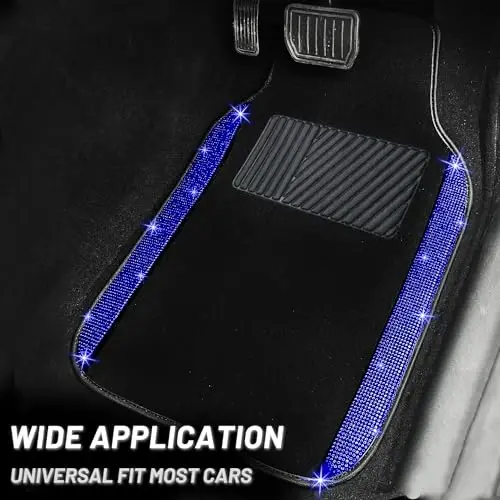 NBTEPEM Blue Bling Car Floor Mats Full Set, Universal Fit Most Cars,SUV, Trucks, 4 pcs Sparkle Glitter Diamond Carpet for Women Girls with Anti-Slip Pad (Blue Diamond) - 2