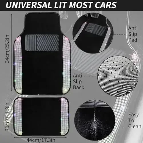 NBTEPEM Multicolor Bling Car Floor Mats Full Set, Universal Fit Most Cars,SUV, Trucks, 4 pcs Sparkle Glitter Diamond Carpet for Women Girls with Anti-Slip Pad (Colorful Diamond) - 7