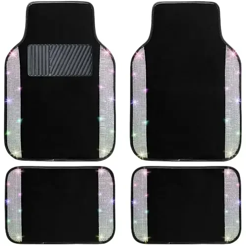 NBTEPEM Multicolor Bling Car Floor Mats Full Set, Universal Fit Most Cars,SUV, Trucks, 4 pcs Sparkle Glitter Diamond Carpet for Women Girls with Anti-Slip Pad (Colorful Diamond) - NBTEPEM