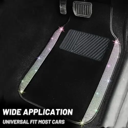 NBTEPEM Multicolor Bling Car Floor Mats Full Set, Universal Fit Most Cars,SUV, Trucks, 4 pcs Sparkle Glitter Diamond Carpet for Women Girls with Anti-Slip Pad (Colorful Diamond) - 2