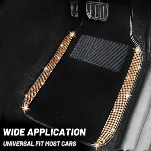 NBTEPEM Gold Bling Car Floor Mats Full Set, Universal Fit Most Cars,SUV, Trucks, 4 pcs Sparkle Glitter Diamond Carpet for Women Girls with Anti-Slip Pad (Gold Diamond) - 2