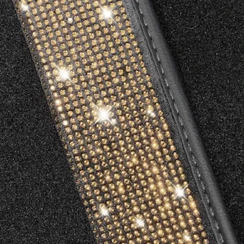 NBTEPEM Gold Bling Car Floor Mats Full Set, Universal Fit Most Cars,SUV, Trucks, 4 pcs Sparkle Glitter Diamond Carpet for Women Girls with Anti-Slip Pad (Gold Diamond) - 5