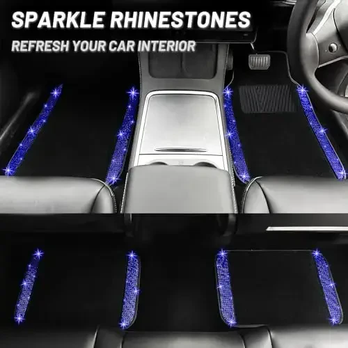 NBTEPEM Blue Bling Car Floor Mats Full Set, Universal Fit Most Cars,SUV, Trucks, 4 pcs Sparkle Glitter Diamond Carpet for Women Girls with Anti-Slip Pad (Blue Diamond) - 6