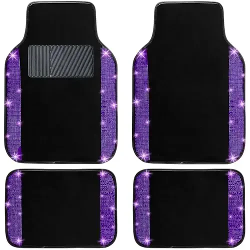 NBTEPEM Purple Violet Bling Car Floor Mats Full Set, Universal Fit Most Cars,SUV, Trucks, 4 pcs Sparkle Glitter Diamond Carpet for Women Girls with Anti-Slip Pad (Purple Violet Diamond) - NBTEPEM