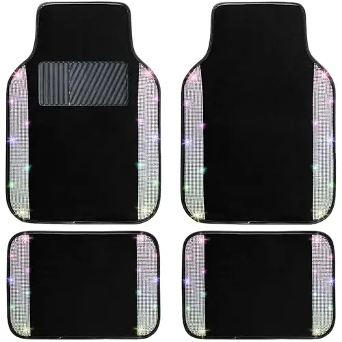 NBTEPEM Multicolor Bling Car Floor Mats Full Set, Universal Fit Most Cars,SUV, Trucks, 4 pcs Sparkle Glitter Diamond Carpet for Women Girls with Anti-Slip Pad (Colorful Diamond) - 1