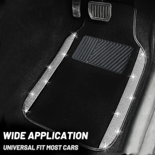 NBTEPEM Bling Car Floor Mats Full Set, Universal Fit Most Cars,SUV, Trucks, 4 pcs Sparkle Glitter Diamond Carpet for Women Girls with Anti-Slip Pad (Silver Diamond) - MODAZONE (1)