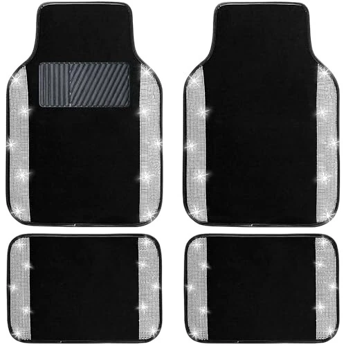 NBTEPEM Bling Car Floor Mats Full Set, Universal Fit Most Cars,SUV, Trucks, 4 pcs Sparkle Glitter Diamond Carpet for Women Girls with Anti-Slip Pad (Silver Diamond) - NBTEPEM