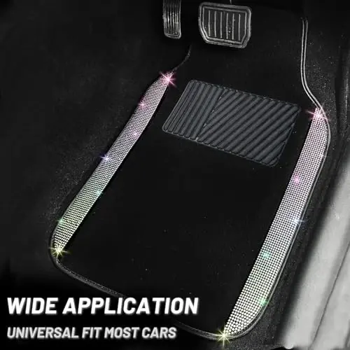 NBTEPEM Bling Car Floor Mats Full Set and Steering Wheel Cover, Universal Fit Most Cars, 4 pcs Sparkle Glitter Diamond Carpet, 5 pcs Bling Car Accessories Set for Women (Multicolor Diamond) - 3