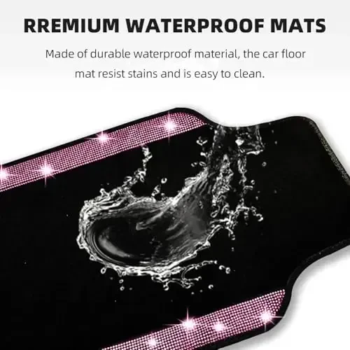 NBTEPEM Pink Bling Car Floor Mats Full Set, Universal Fit Most Cars,SUV, Trucks, 4 pcs Sparkle Glitter Diamond Carpet for Women Girls with Anti-Slip Pad (Pink Diamond) - 3