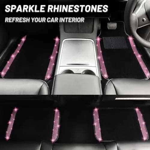 NBTEPEM Pink Bling Car Floor Mats Full Set, Universal Fit Most Cars,SUV, Trucks, 4 pcs Sparkle Glitter Diamond Carpet for Women Girls with Anti-Slip Pad (Pink Diamond) - 4