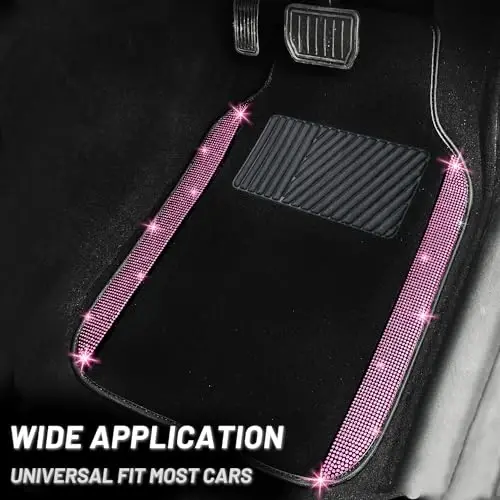 NBTEPEM Pink Bling Car Floor Mats Full Set, Universal Fit Most Cars,SUV, Trucks, 4 pcs Sparkle Glitter Diamond Carpet for Women Girls with Anti-Slip Pad (Pink Diamond) - 2