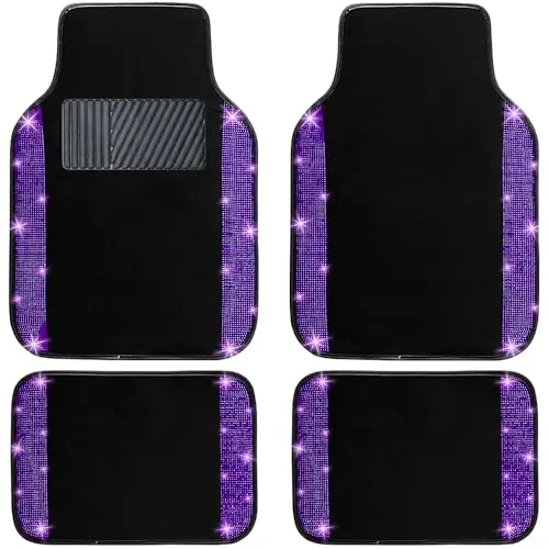 NBTEPEM Purple Violet Bling Car Floor Mats Full Set, Universal Fit Most Cars,SUV, Trucks, 4 pcs Sparkle Glitter Diamond Carpet for Women Girls with Anti-Slip Pad (Purple Violet Diamond) - 1