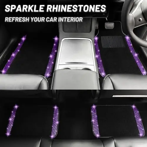 NBTEPEM Purple Violet Bling Car Floor Mats Full Set, Universal Fit Most Cars,SUV, Trucks, 4 pcs Sparkle Glitter Diamond Carpet for Women Girls with Anti-Slip Pad (Purple Violet Diamond) - 4