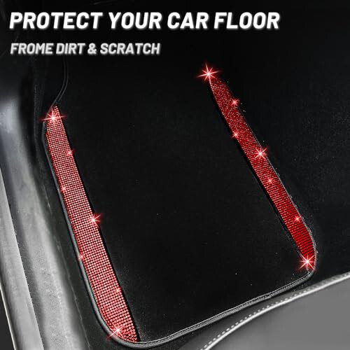 NBTEPEM Red Bling Car Floor Mats Full Set, Universal Fit Most Cars,SUV, Trucks, 4 pcs Sparkle Glitter Diamond Carpet for Women Girls with Anti-Slip Pad (Red Diamond) - 3