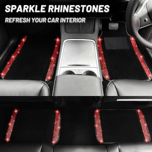 NBTEPEM Red Bling Car Floor Mats Full Set, Universal Fit Most Cars,SUV, Trucks, 4 pcs Sparkle Glitter Diamond Carpet for Women Girls with Anti-Slip Pad (Red Diamond) - 4