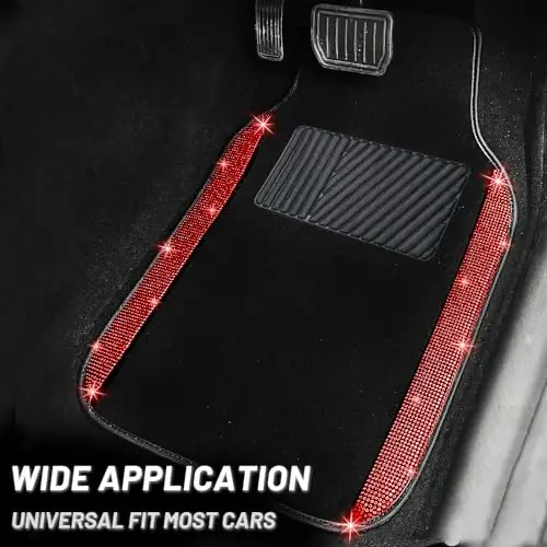 NBTEPEM Red Bling Car Floor Mats Full Set, Universal Fit Most Cars,SUV, Trucks, 4 pcs Sparkle Glitter Diamond Carpet for Women Girls with Anti-Slip Pad (Red Diamond) - NBTEPEM (1)