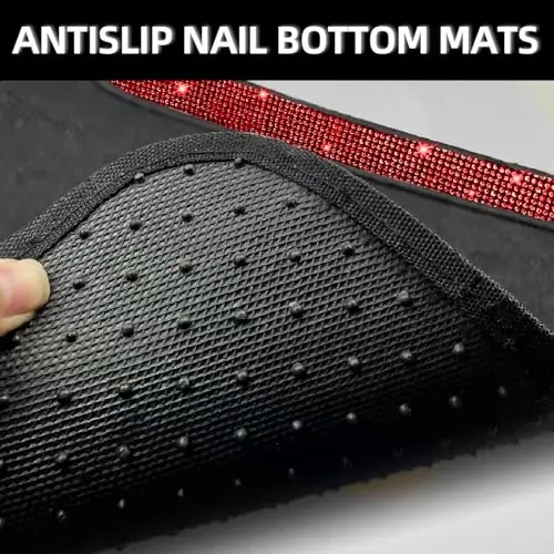 NBTEPEM Red Bling Car Floor Mats Full Set, Universal Fit Most Cars,SUV, Trucks, 4 pcs Sparkle Glitter Diamond Carpet for Women Girls with Anti-Slip Pad (Red Diamond) - 5