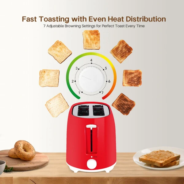 NBTX Toasters 2 Slice Wide Slot With 7-Shade Toast Settings, Slide-Out Crumb Tray, Auto-Shutoff, Faster Heating Speed, Toast Lift Perfect for Toasting Bread Bagels Waffles and Puff Pastry, Red - NBTX (1)