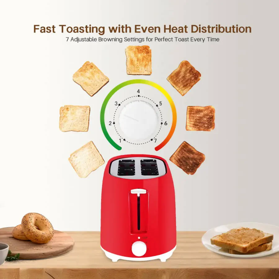 NBTX Toasters 2 Slice Wide Slot With 7-Shade Toast Settings, Slide-Out Crumb Tray, Auto-Shutoff, Faster Heating Speed, Toast Lift Perfect for Toasting Bread Bagels Waffles and Puff Pastry, Red - 2