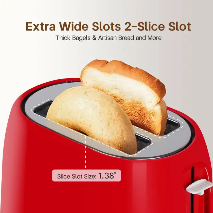 NBTX Toasters 2 Slice Wide Slot With 7-Shade Toast Settings, Slide-Out Crumb Tray, Auto-Shutoff, Faster Heating Speed, Toast Lift Perfect for Toasting Bread Bagels Waffles and Puff Pastry, Red - 3