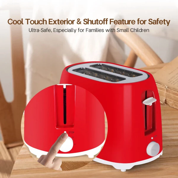 NBTX Toasters 2 Slice Wide Slot With 7-Shade Toast Settings, Slide-Out Crumb Tray, Auto-Shutoff, Faster Heating Speed, Toast Lift Perfect for Toasting Bread Bagels Waffles and Puff Pastry, Red - 5