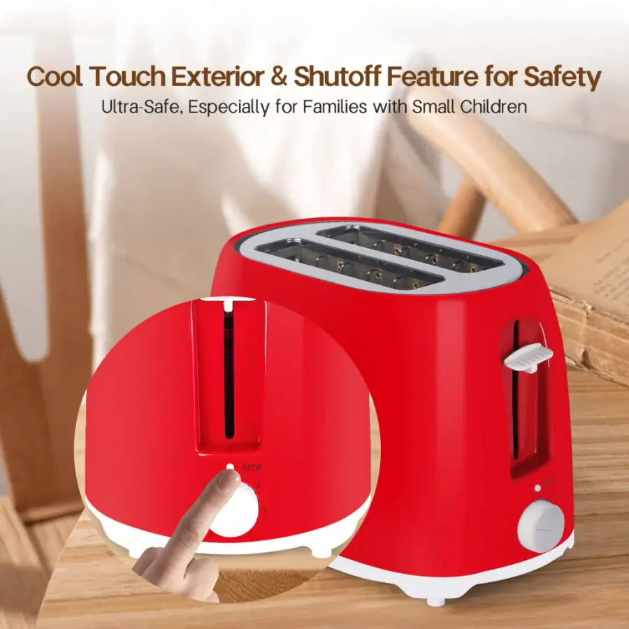 NBTX Toasters 2 Slice Wide Slot With 7-Shade Toast Settings, Slide-Out Crumb Tray, Auto-Shutoff, Faster Heating Speed, Toast Lift Perfect for Toasting Bread Bagels Waffles and Puff Pastry, Red - 5