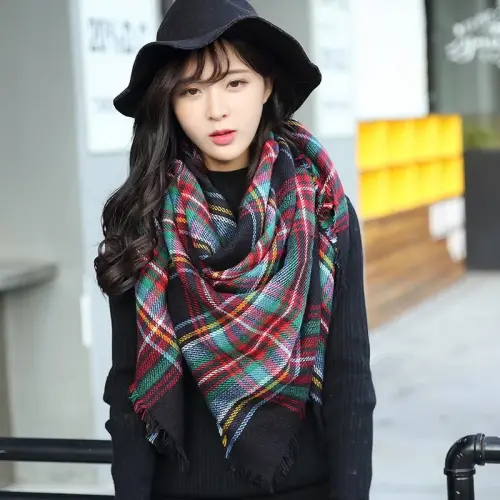 Neal LINK Women's Plaid Scarf Blanket Wrap Oversized Chunky Scarves Tartan Shawls - 4