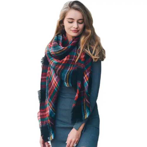 Neal LINK Women's Plaid Scarf Blanket Wrap Oversized Chunky Scarves Tartan Shawls - 5
