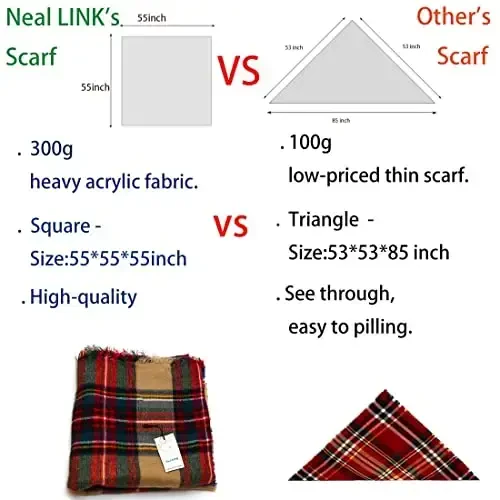 Neal LINK Women's Plaid Scarf Blanket Wrap Oversized Chunky Scarves Tartan Shawls - MODAZONE (1)